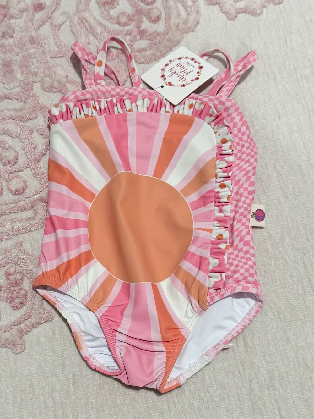 NWT cheeky plum Pink & Orange Sunburst Ruffle One-Piece Swimsuit